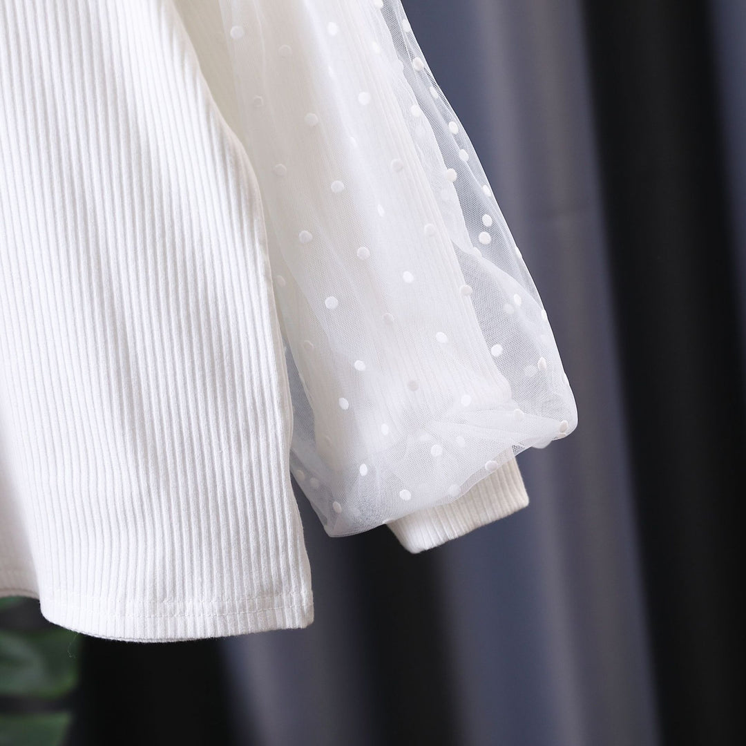 Damen gemütliches Sweatshirt mit transparenten Puffärmeln EB