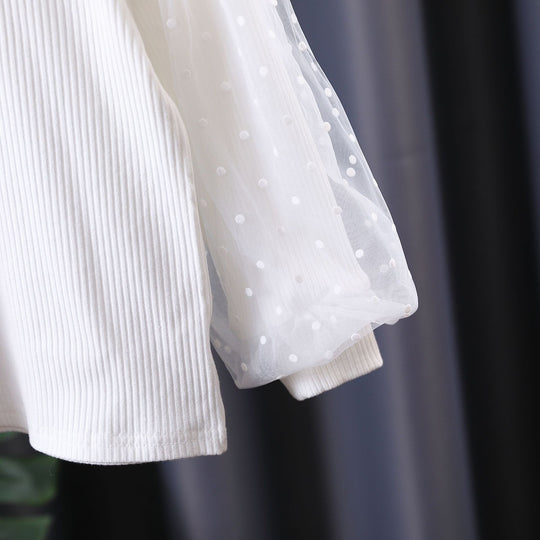 Damen gemütliches Sweatshirt mit transparenten Puffärmeln EB