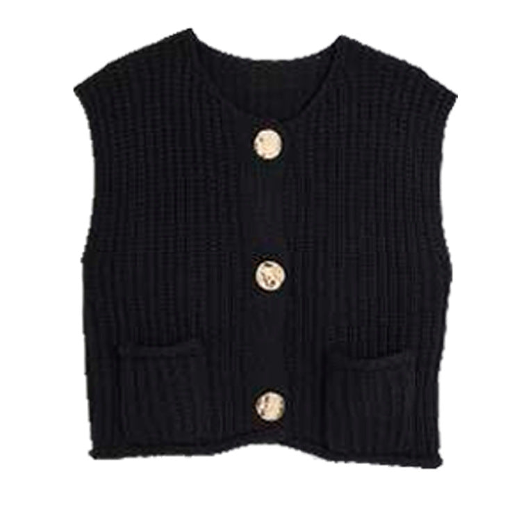 Damen Strickweste mit Knopfdetails und praktischen Taschen EB