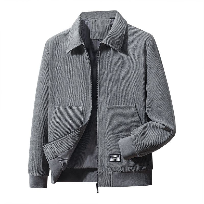 Herren strukturierter Freizeitblouson mit feinem Cordgewebe, gestreiftem Innenfutter und elastischem Saum EB