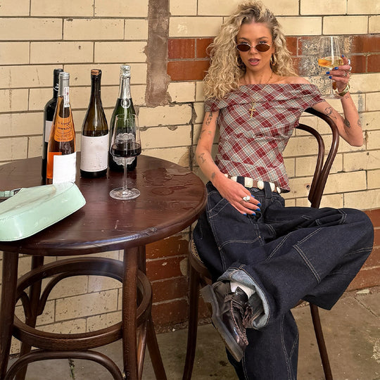 Damen Karo-Crop-Top mit lässigem Schnitt EB