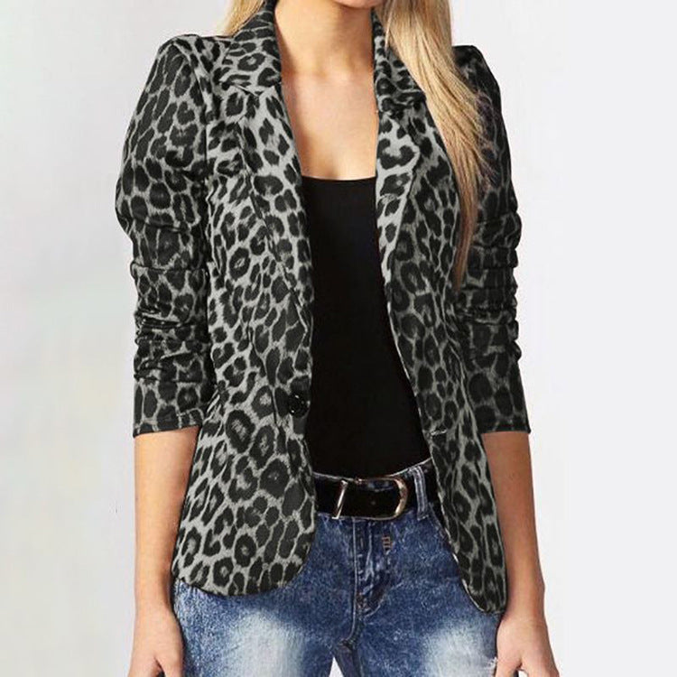 Damen Modischer Blazer im Leopardenmuster mit eleganten Details EB