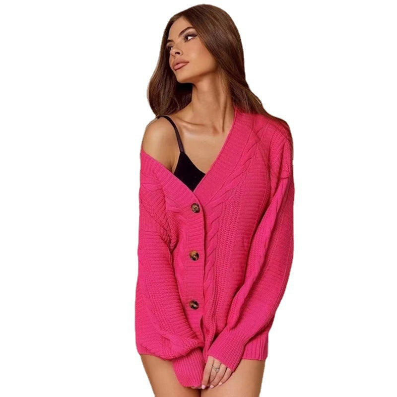 Damen Strickjacke mit tiefem V-Ausschnitt und dekorativen Knöpfen EB