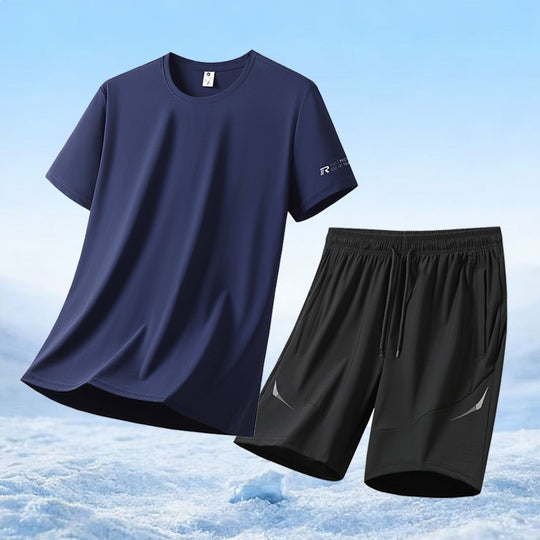 Herren nan atmungsaktives Funktionsshirt und elastische Laufshorts Sportset EB
