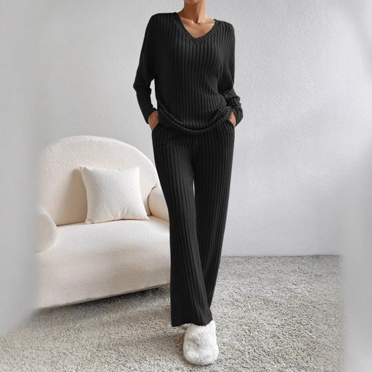 Damen komfortabler Ripp-Strickanzug mit weitem Schnitt EB