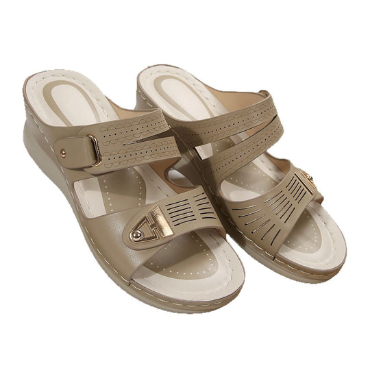 Damen Wedge-Pantoletten mit raffiniertem Riemchendesign und ergonomischem Fußbett EB