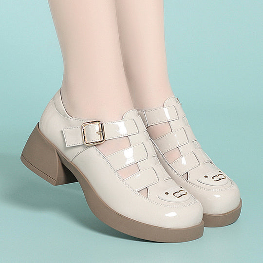 Damen Plattform-Mary Jane Schuhe mit modischem Riemendesign und komfortablem Blockabsatz EB