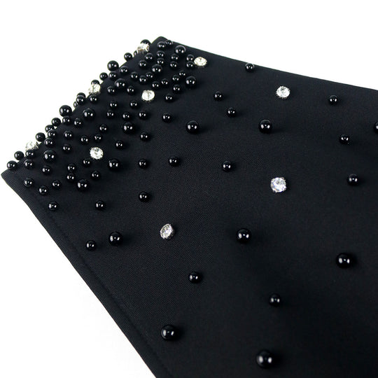 Damen elegantes Wickelkleid mit schimmernden Perlen und asymmetrischem Rüschensaum EB