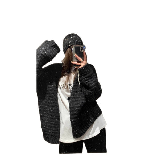 Damen Strickjacke mit voluminösen Ärmeln und einzigartiger Maschenstruktur EB