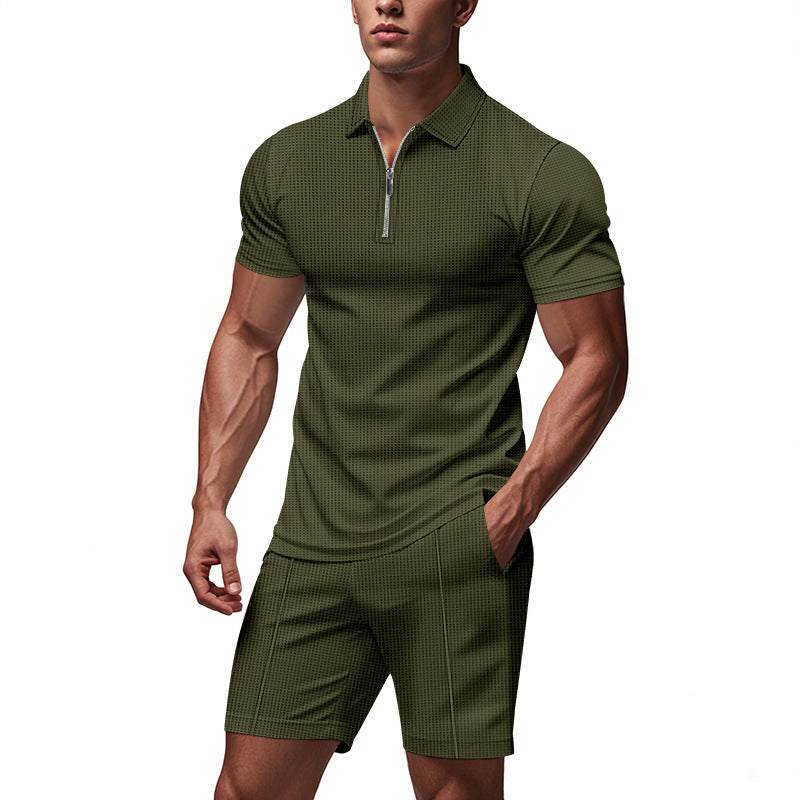 Herren Sportliches Kurzarm-Set mit teils strukturiertem Design und durchgehendem Reißverschluss EB