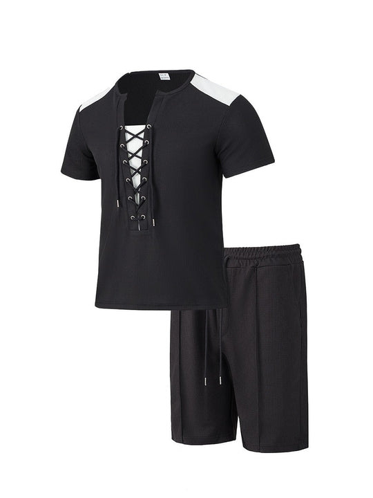 Herren Sportliches Freizeit-Set mit modernem Schnürkragen und Shorts EB