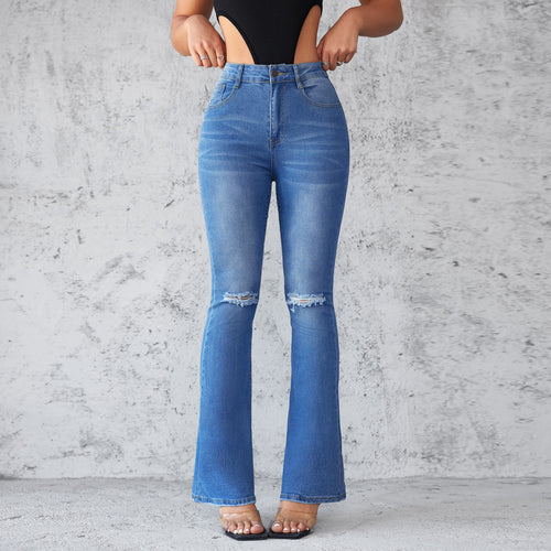 Damen Flared Jeans mit modischen Rissdetails EB