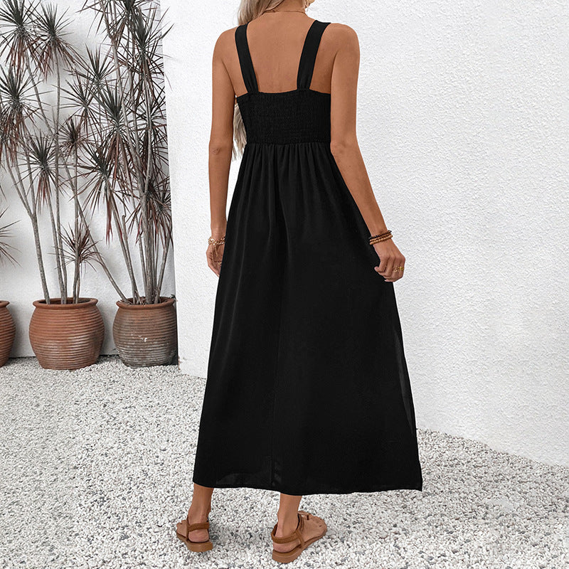 Damen Sommerliches Maxikleid mit buntem Stickdesign und breiten Trägern EB
