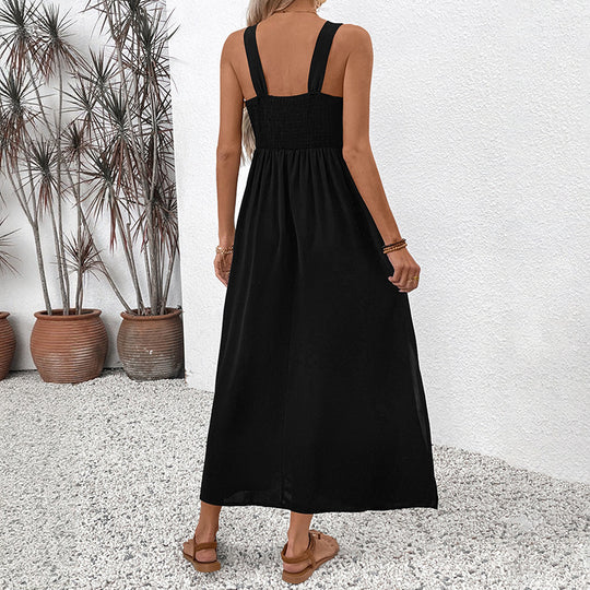 Damen Sommerliches Maxikleid mit buntem Stickdesign und breiten Trägern EB