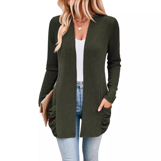 Damen Strickjacke mit Raffung und praktischen Taschen EB