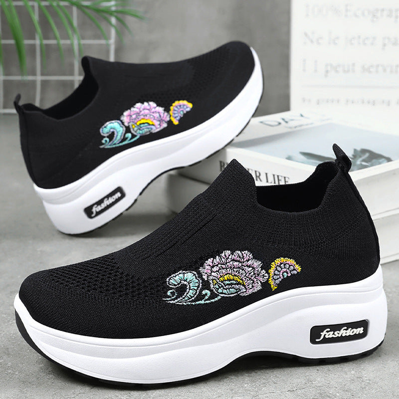 Damen Sportliche Stretch-Sneaker mit floraler Applikation und dämpfender Sohle EB