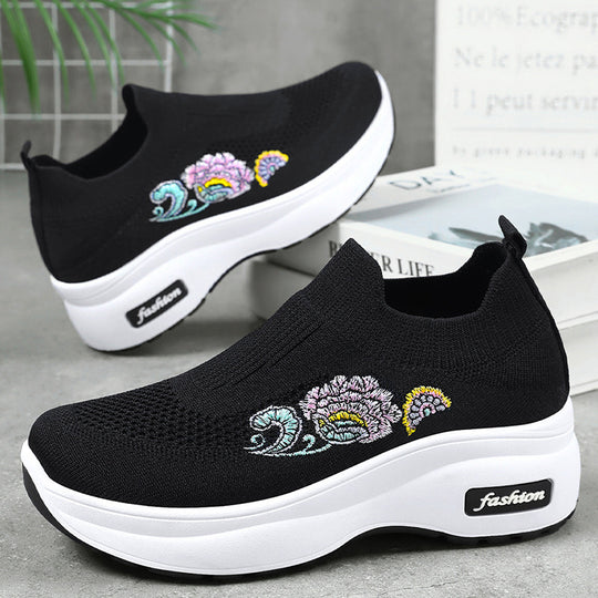 Damen Sportliche Stretch-Sneaker mit floraler Applikation und dämpfender Sohle EB