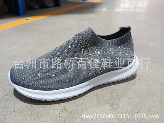 Damen nan sockenähnliche Strick-Sneaker mit Kristallapplikationen und flexibler Leichtsohle EB