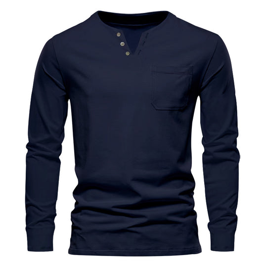Herren Langarm-Henley-Shirt mit praktischer Brusttasche und modischem Knopfdesign EB