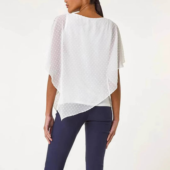 Damen leichtes Chiffon-Überwurfshirt mit Pünktchen und Fledermausärmeln EB