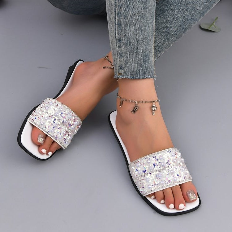 Damen Glitzernde Slides mit eleganter Strass-Applikation EB