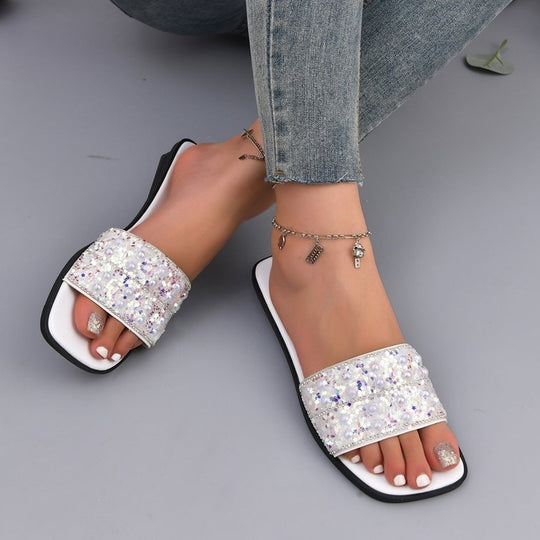 Damen Glitzernde Slides mit eleganter Strass-Applikation EB