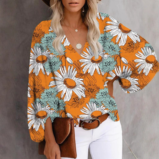 Damen Bluse mit weiten Ärmeln und floralem Muster EB