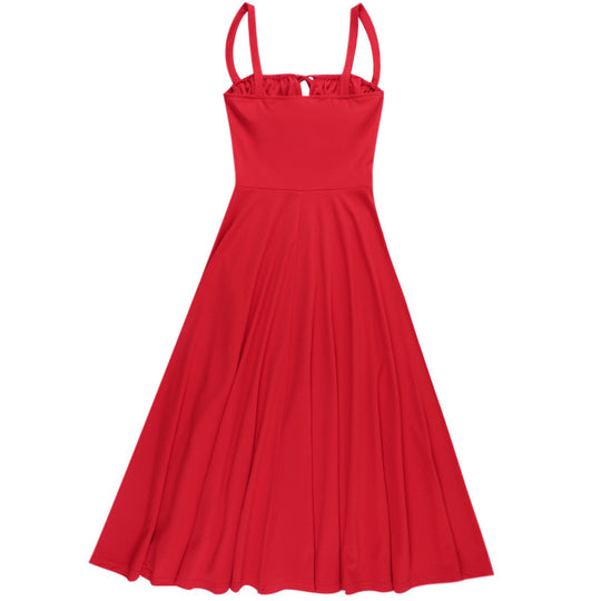 Damen Elegantes Maxikleid mit gerafftem Oberteil und ausgestelltem Rock EB