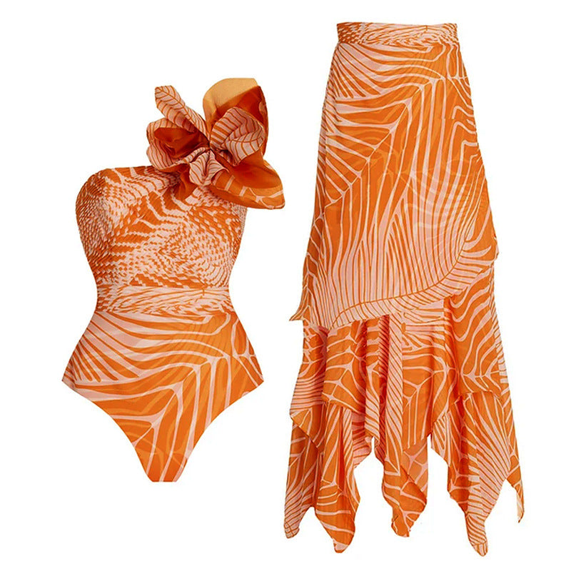 Damen Bikiniset mit asymmetrischem Oberteil und fließendem Maxirock EB