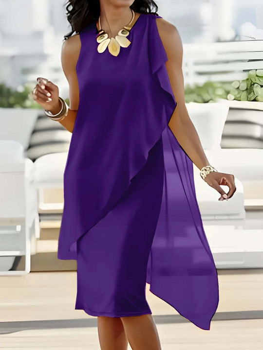 Damen asymmetrisches Chiffonkleid mit fließendem Schnitt EB