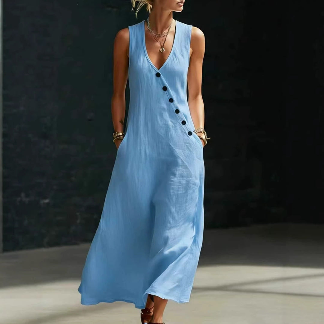 Damen Langarmkleid mit seitlichem Schlitz und Knopfdetails EB