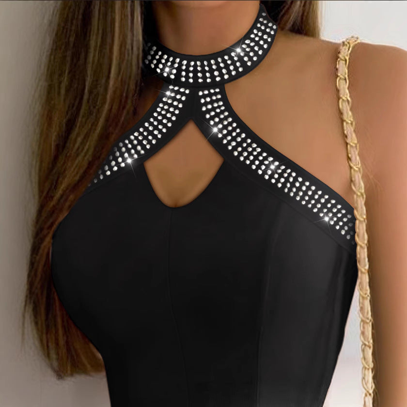 Damen Body mit modischem Halsdesign und Strassverzierungen EB