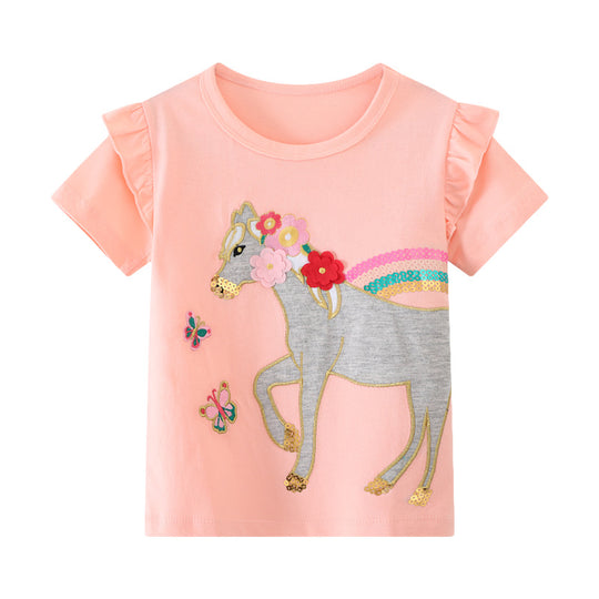 Mädchen T-Shirt mit verspieltem Einhorn-Design und Rüschendetails EB