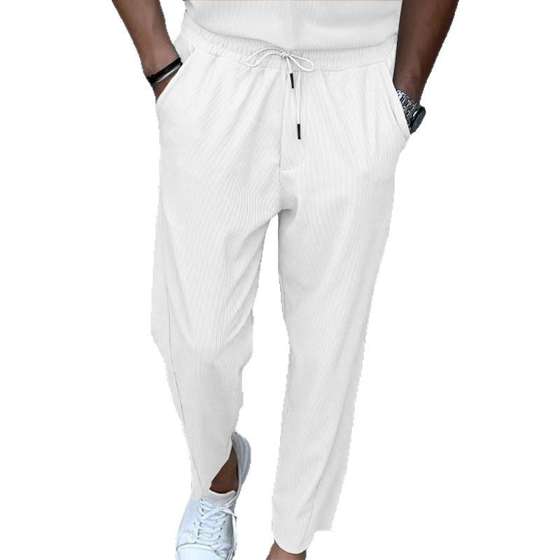 Herren nan atmungsaktive Leinenmix-Chinohose mit elastischem Tunnelzugbund, dezenter Bügelfalte und seitlichen Eingrifftaschen EB