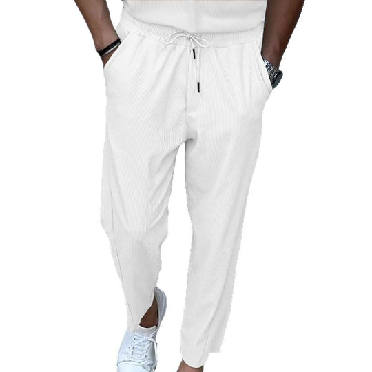 Herren nan atmungsaktive Leinenmix-Chinohose mit elastischem Tunnelzugbund, dezenter Bügelfalte und seitlichen Eingrifftaschen EB