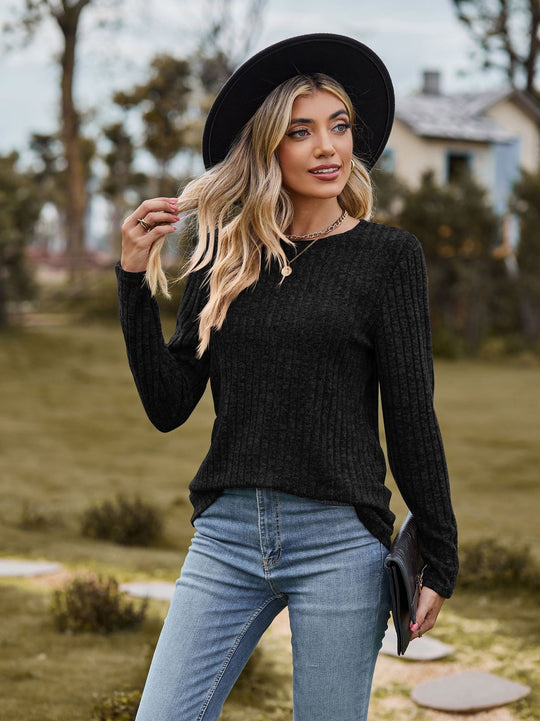 Damen Feinstrickpullover mit geripptem Design und lässigem Schnitt EB