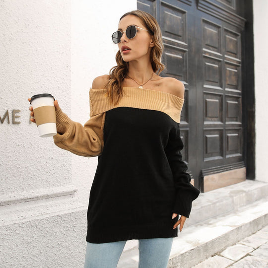 Damen Oversized Strickpullover mit schulterfreiem Design EB