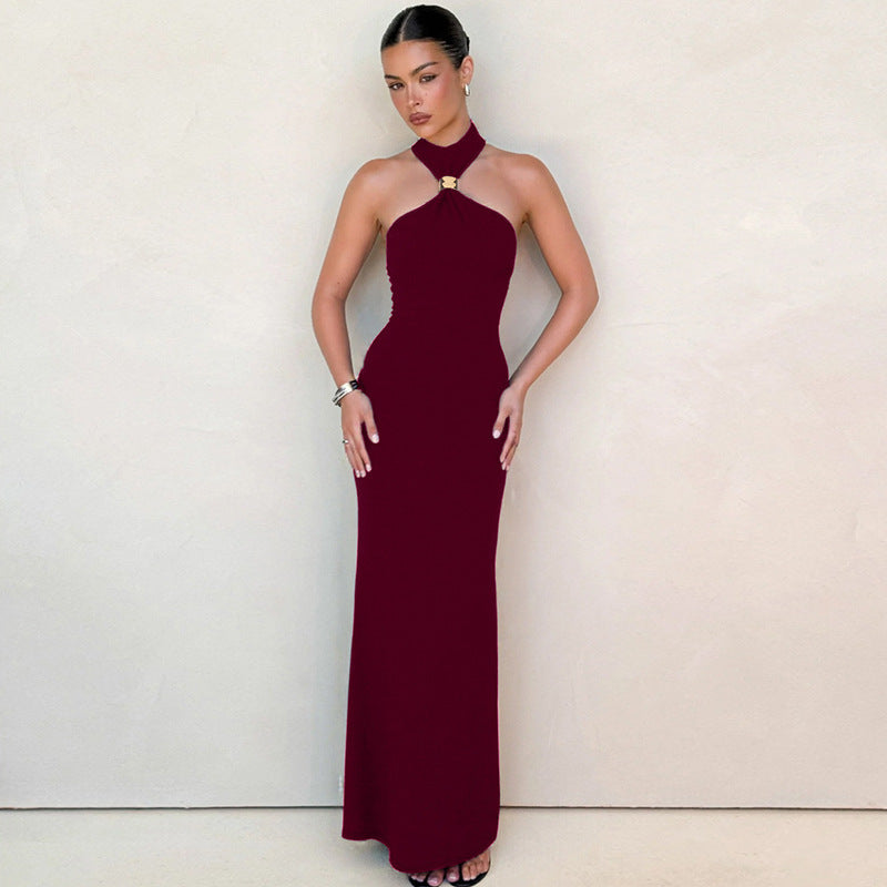 Damen elegantes langes Abendkleid mit halbem Kragen und edlen Akzenten EB