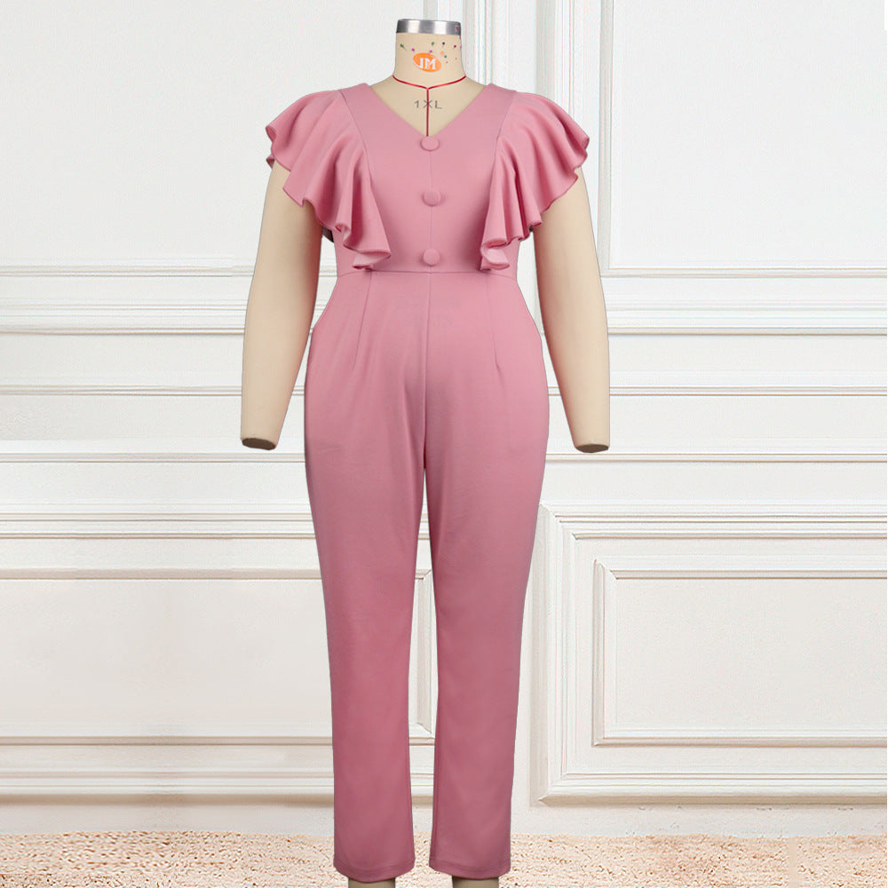 Damen Eleganter Jumpsuit mit voluminösen Rüschendetails EB