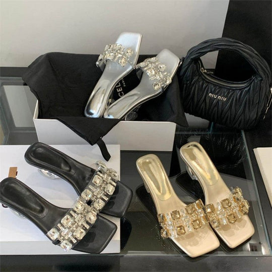 Damen Glamouröse Mules mit funkelnden Strassakzenten EB