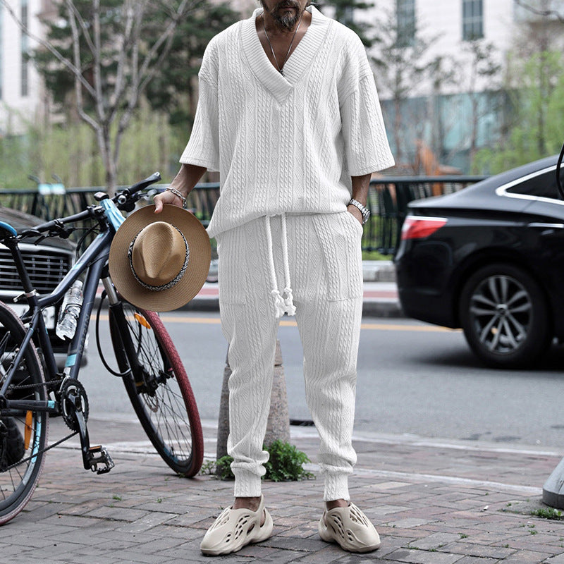 Herren nan lässiges Strickset mit V-Ausschnitt und Kordelzug-Joggerhose EB