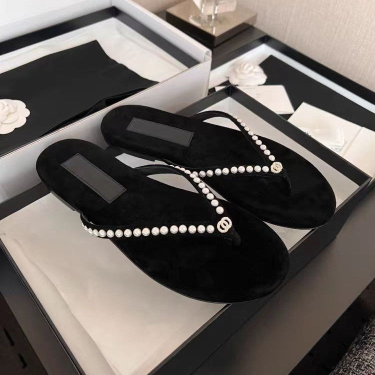 Damen Elegante und luxuriöse Perlensandalen EB