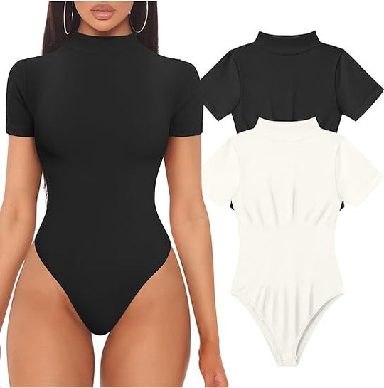 Damen Kurzarm Bodysuit mit hohem Kragen EB
