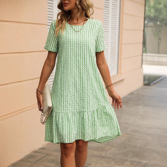 Damen lässiges Hemdkleid mit Rüschensaum und kariertem Muster EB