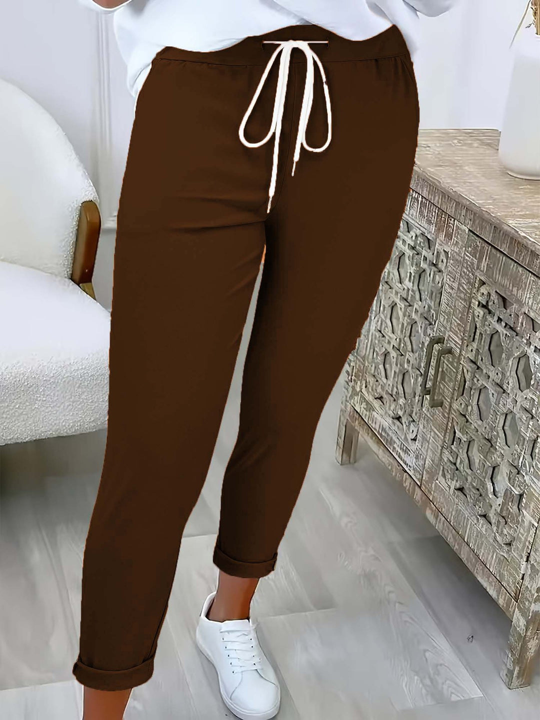 Damen nan taillierte Freizeithose mit Kordelzug und Umschlagbündchen EB