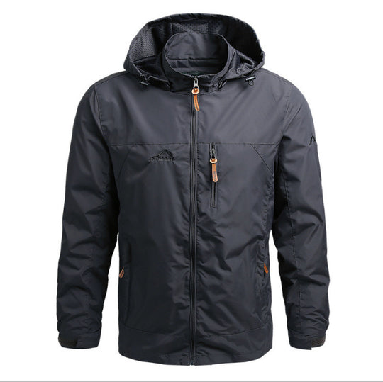 Herren Atmungsaktive Softshell Outdoorjacke mit verstellbarer Kapuze und Reißverschlusstaschen EB