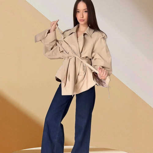Damen elegante Trenchjacke mit strukturiertem Design EB