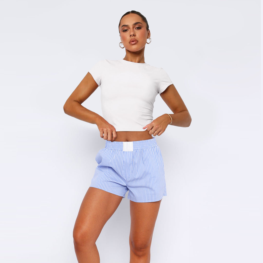 Damen Baumwoll-Shorts mit elastischem Bund und Streifenmuster EB