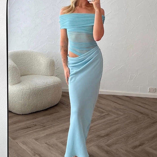 Damen Off-Shoulder Maxikleid mit asymmetrischem Schnitt und raffinierten Drapierungen EB