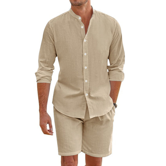 Herren lässiges Outfit-Set mit modernem Henley-Hemd und Shorts EB